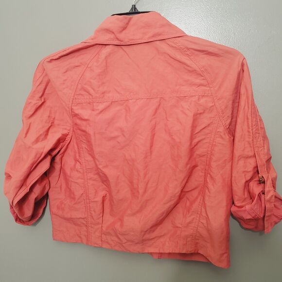 Cabi Scooter Cropped Coral Moto Jacket Size Medium Asymetrical Zipper Style 913 - Picture 3 of 12